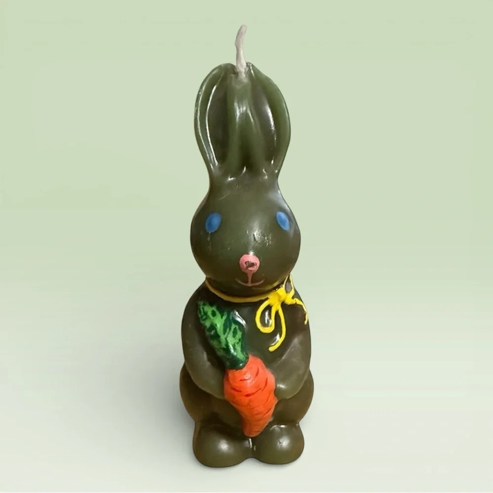 Vintage Bunny Rabbit Holiday Candle Holding a Carrot
